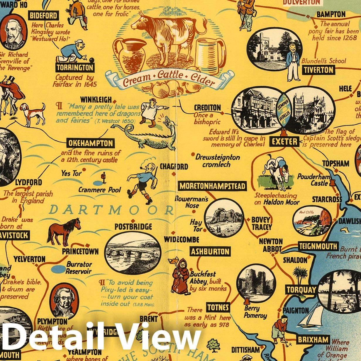 Devon - Pictorial Map, 1933 - Historical Map Print