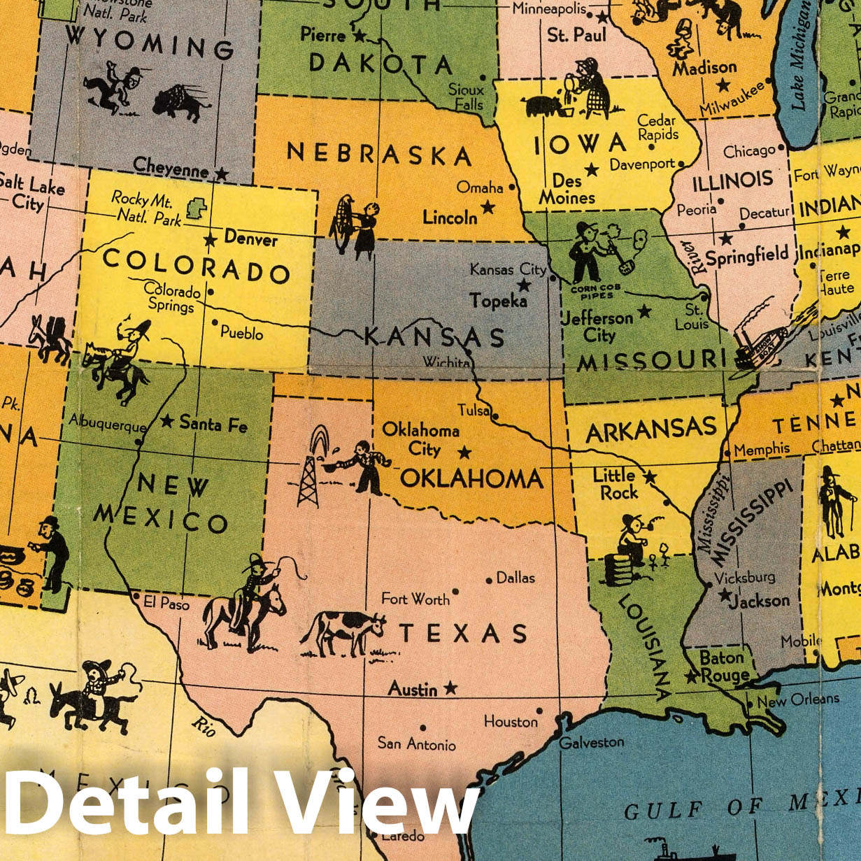 United States - Pictorial Map, 1934 - Historical Map Print
