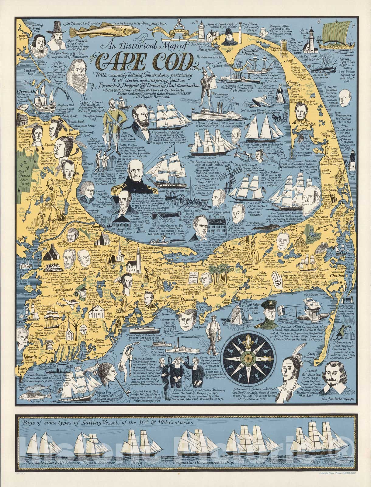 Historic Map : An historical map of Cape Cod, 1964 - Vintage Wall Art