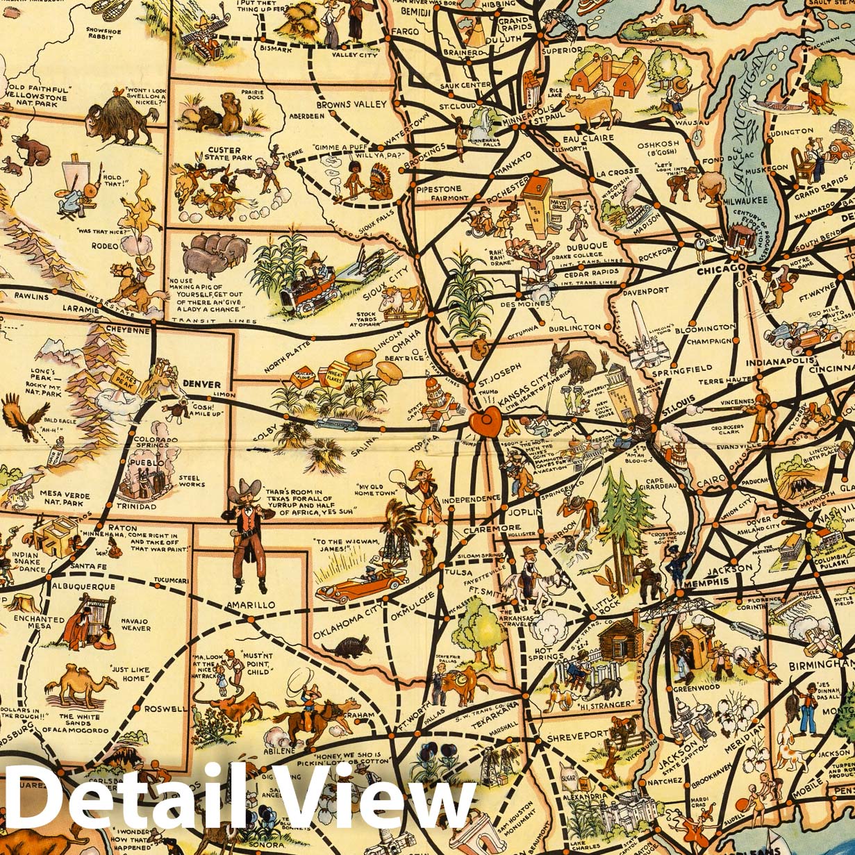United States - Pictorial Map, 1933 - Greyhound Lines Historical Map Print