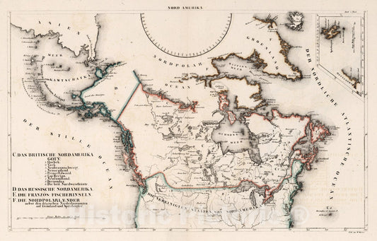 Historic Wall Map : Canada, Alaska, C. Das Britische Nordamerika Gouv. D. Das Russische Noramerika 1830 , Vintage Wall Art