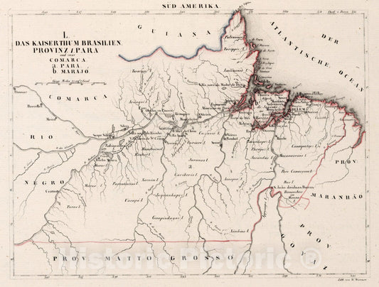 Historic Map : Brazil, , South America L. Das kaiserthum Brasilien. Provinz 1. Para und zwar Comarca. a. Para. b. Marajo 1830 , Vintage Wall Art