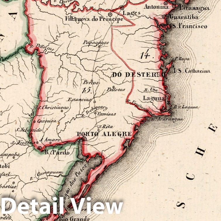 Brazil and Montevideo, South America, 1830 Historical Map Print