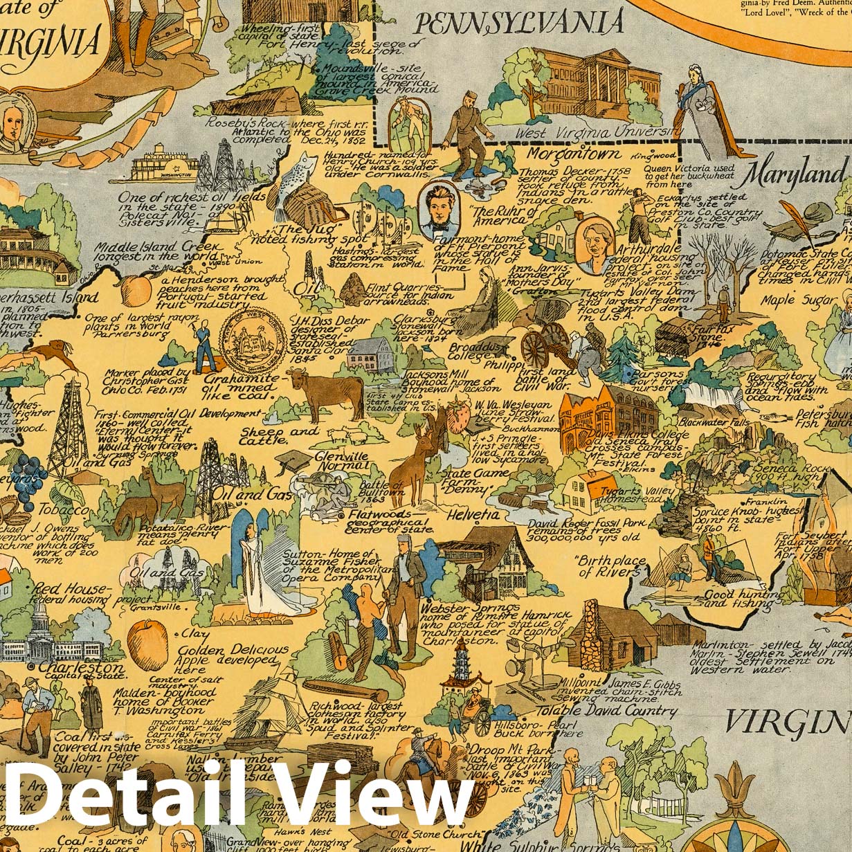 West Virginia - Pictorial Map, 1938 - Historical Map Print