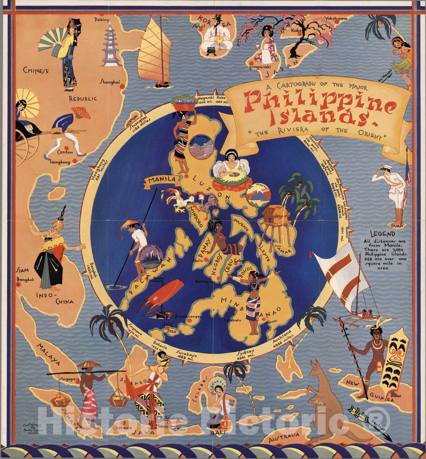 Philippine Islands - Pictorial Map, 1930 - Historical Map Print