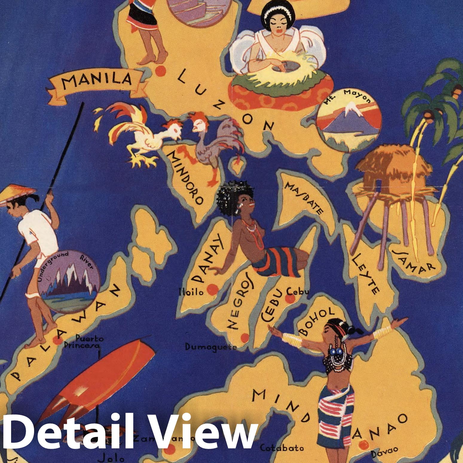 Philippine Islands - Pictorial Map, 1930 - Historical Map Print