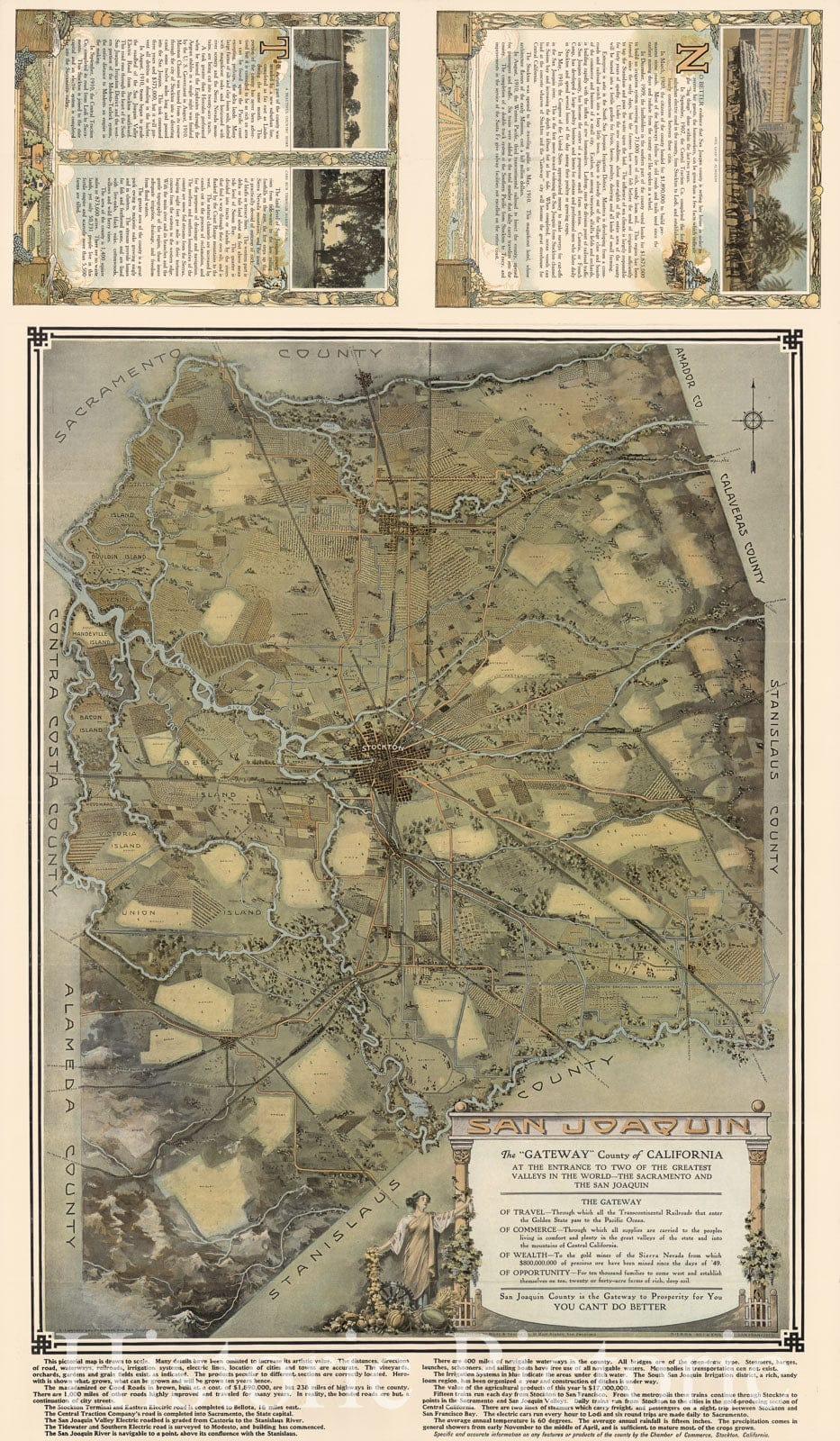 San Joaquin County, California - Pictorial Map, 1910