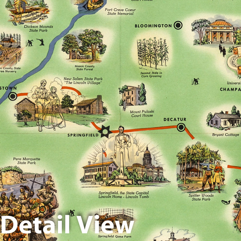 Illinois Pictorial Map, 1949 - Historical Map Print
