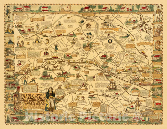 Historic Map - The Main Line: A Historical map of Ye Outlying Regions, 1946 - Vintage Wall Art