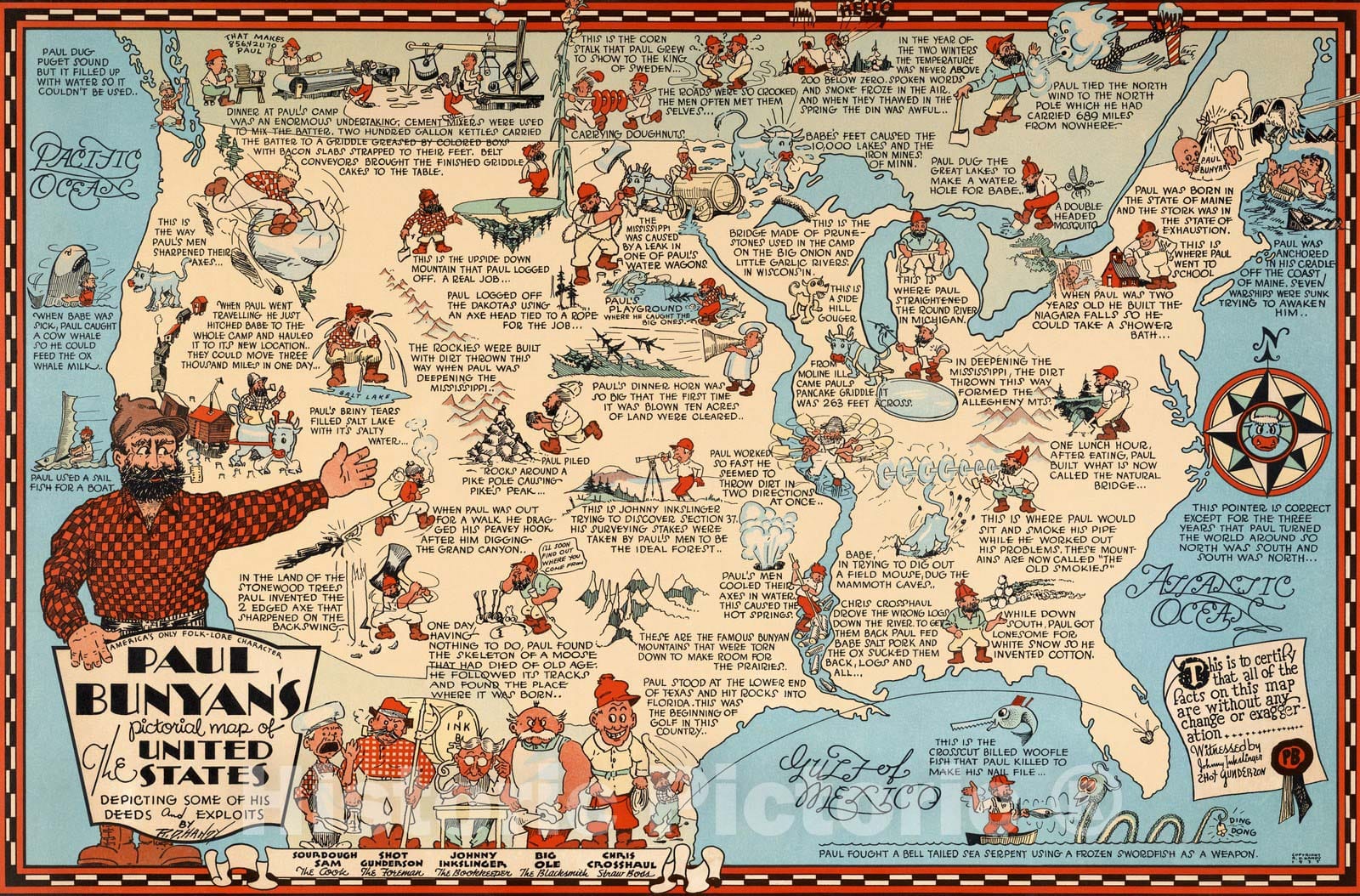 United States - Pictorial Map, 1935 - Paul Bunyan Historical Map Print