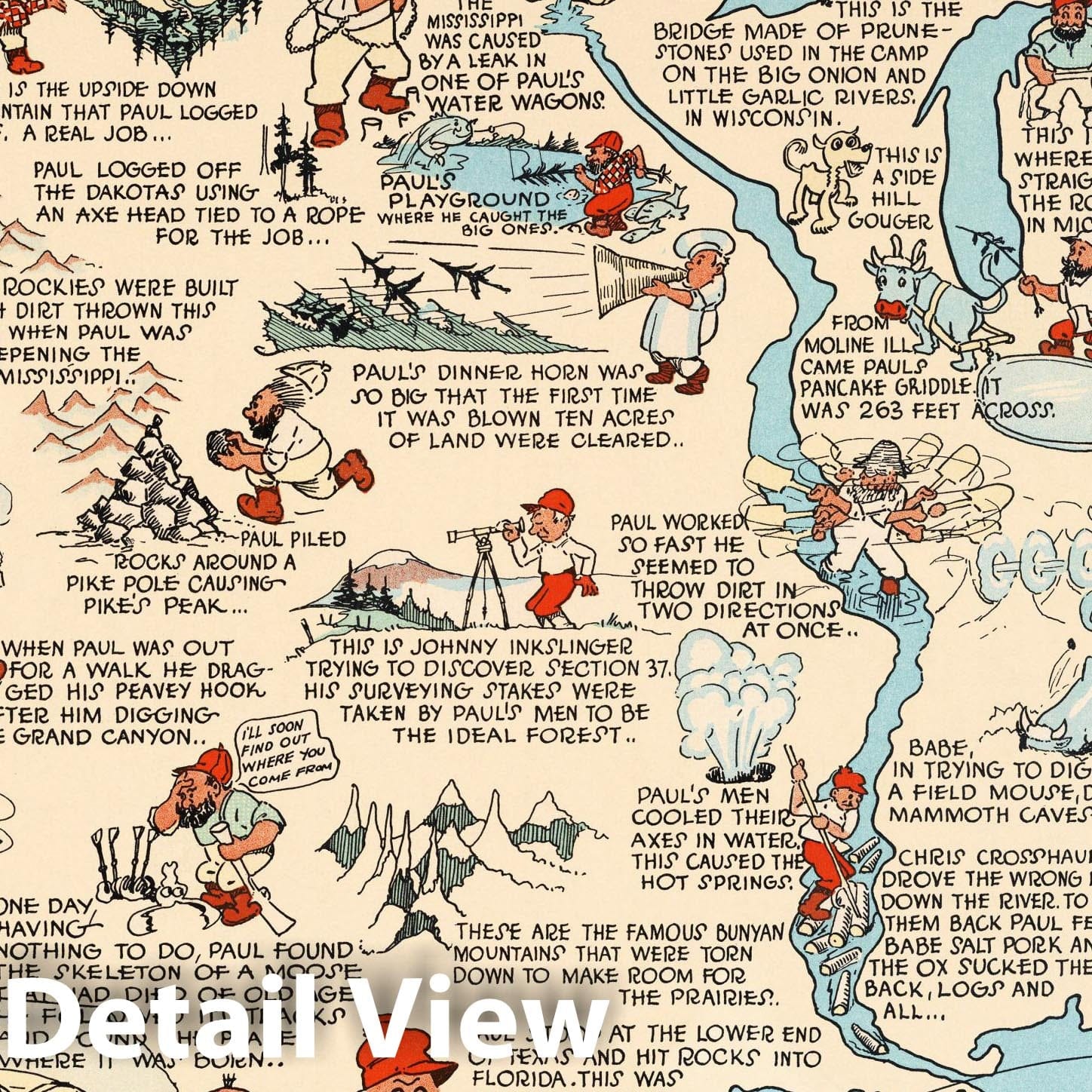 Historic Map - Paul Bunyan's pictorial map of the United States, 1935, - Vintage Wall Art