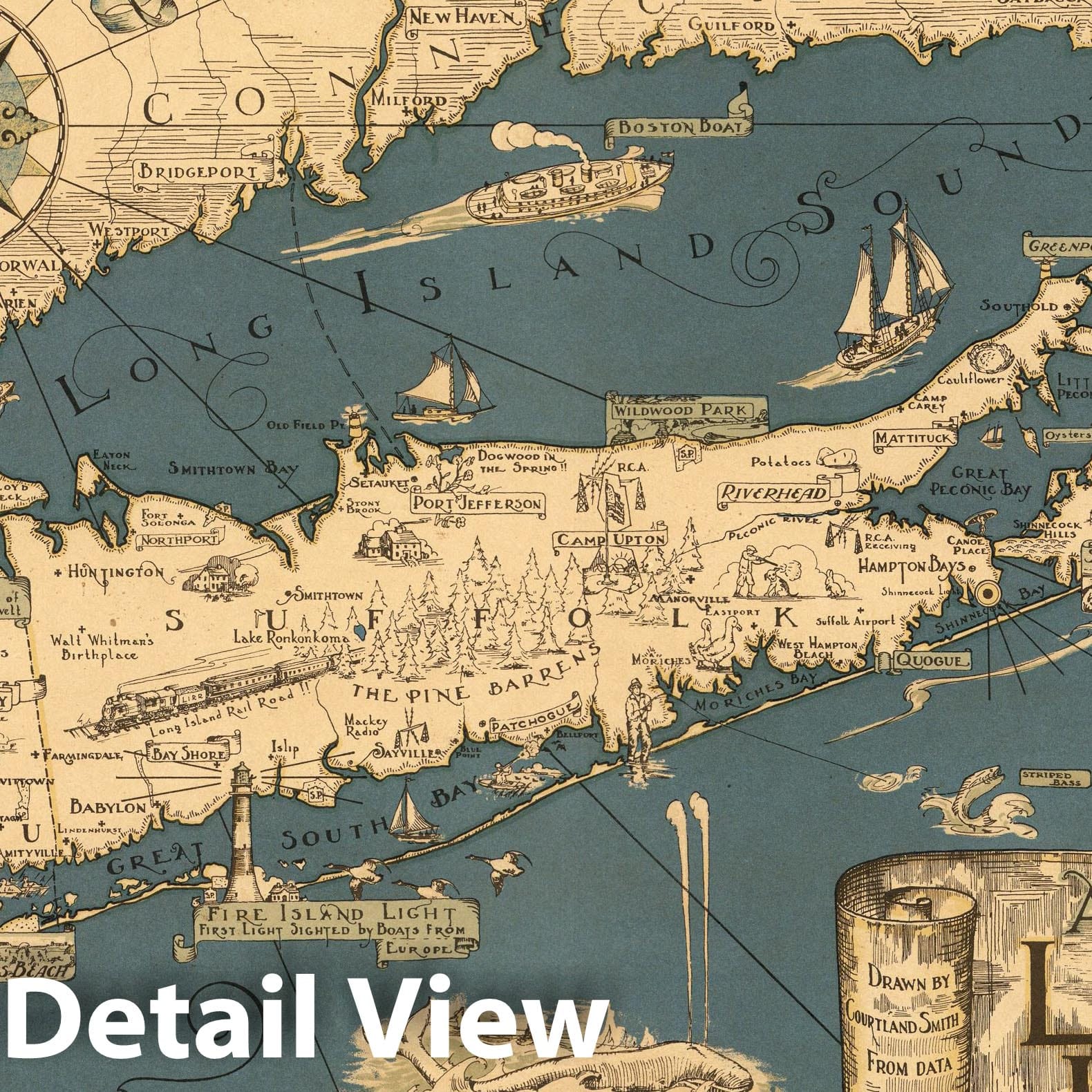 Long Island, New York - Pictorial Map, 1933 - Historical Map Print