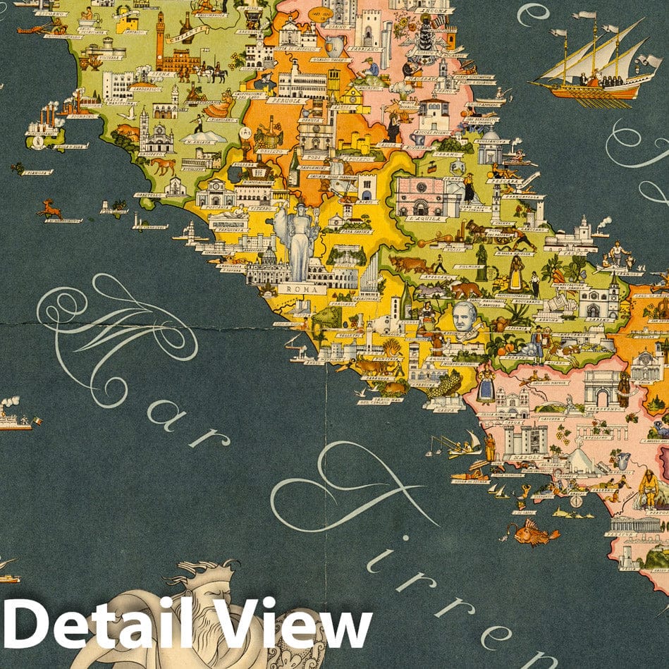 Italy - Pictorial Map, 1938 - Historical Map Reproduction