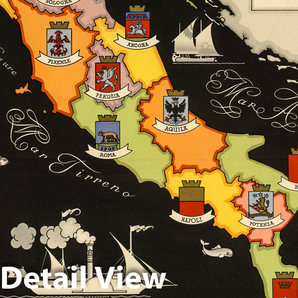 Italy - Pictorial Map, 1938 - Historical Map Reproduction