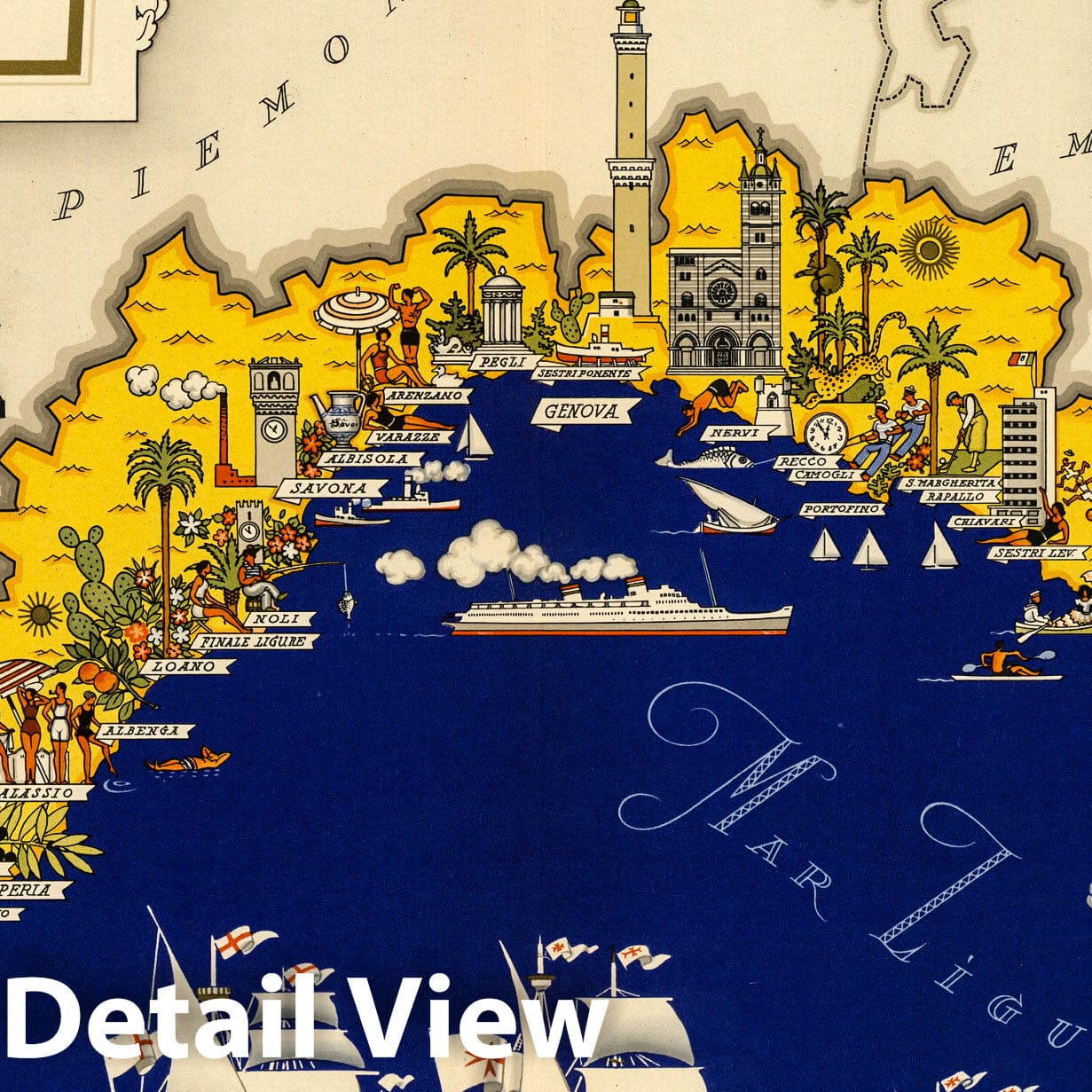 Liguria - Pictorial Map, 1939 - Historical Map Reproduction