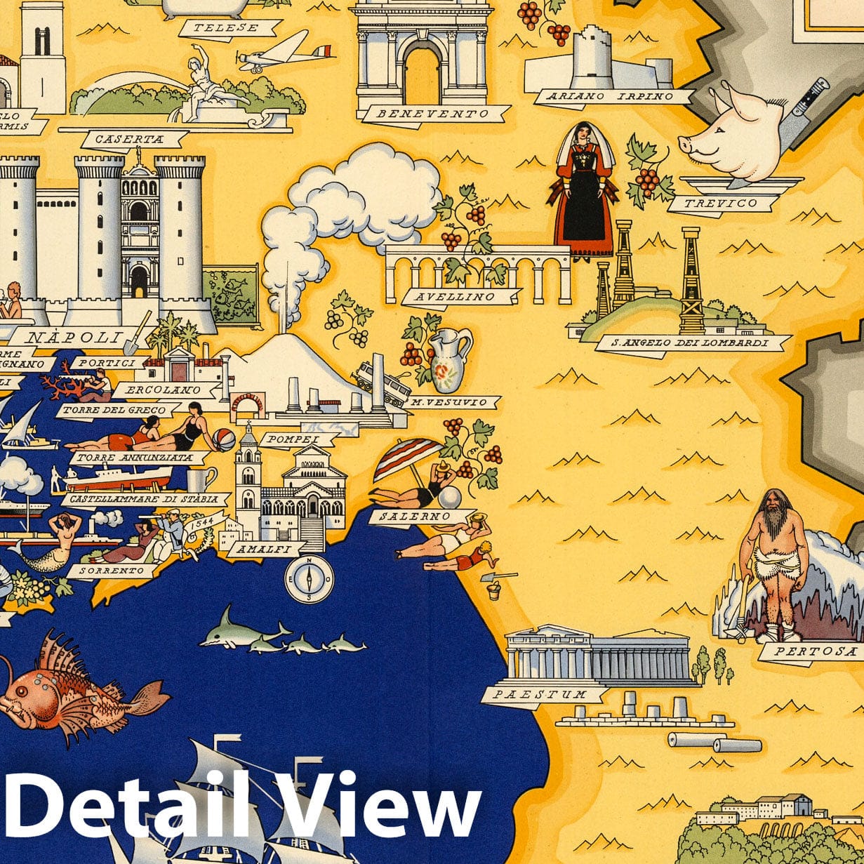 Campania - Pictorial Map, 1939 - Historical Map Print