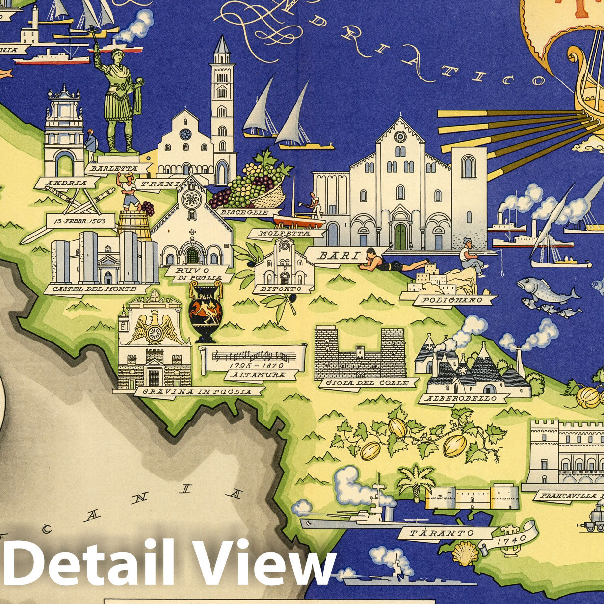 Puglia - Pictorial Map, 1939 - Historical Map Print