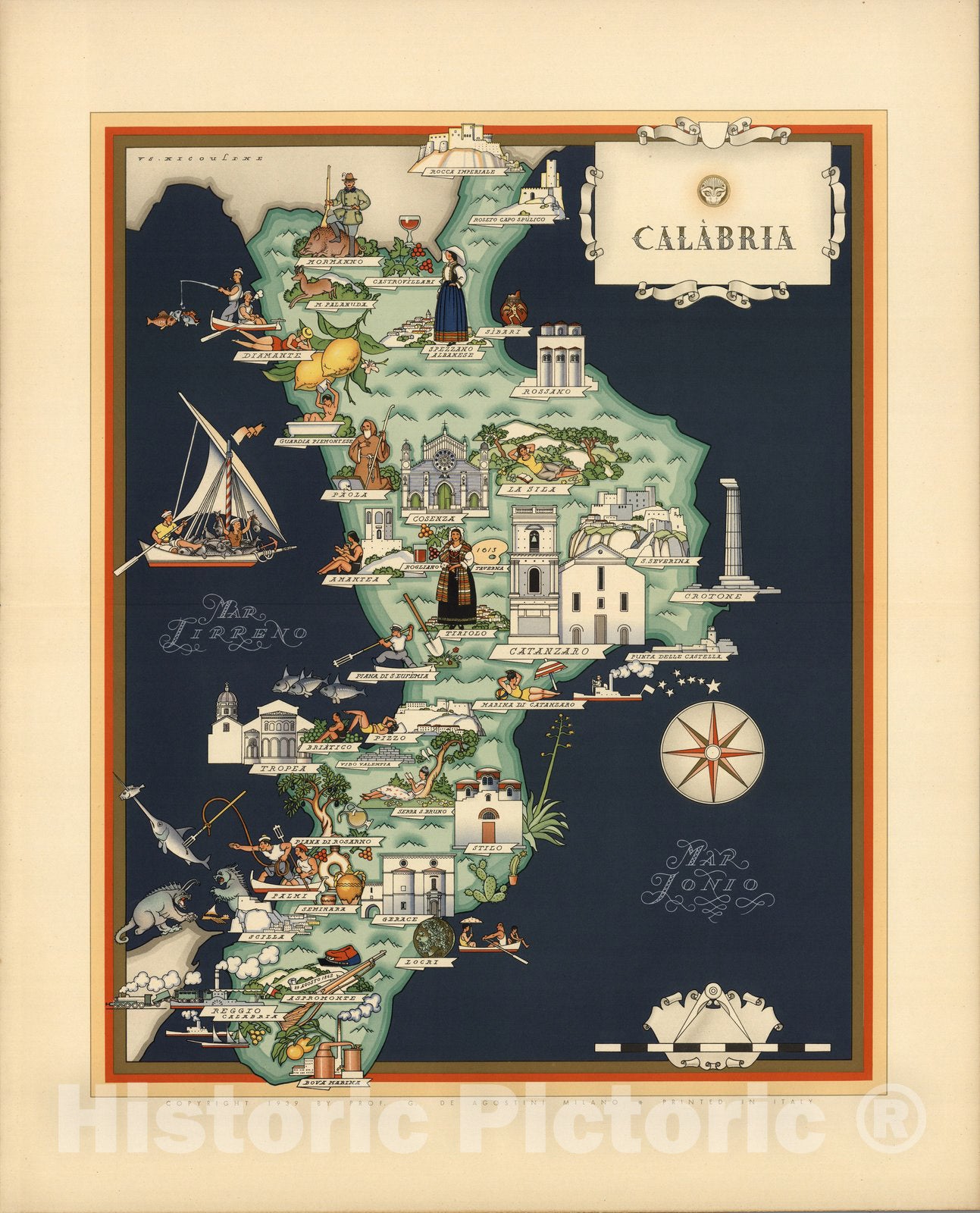 Calabria - Pictorial Map, 1939 - Historical Map Print
