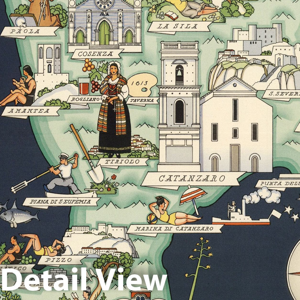 Calabria - Pictorial Map, 1939 - Historical Map Print