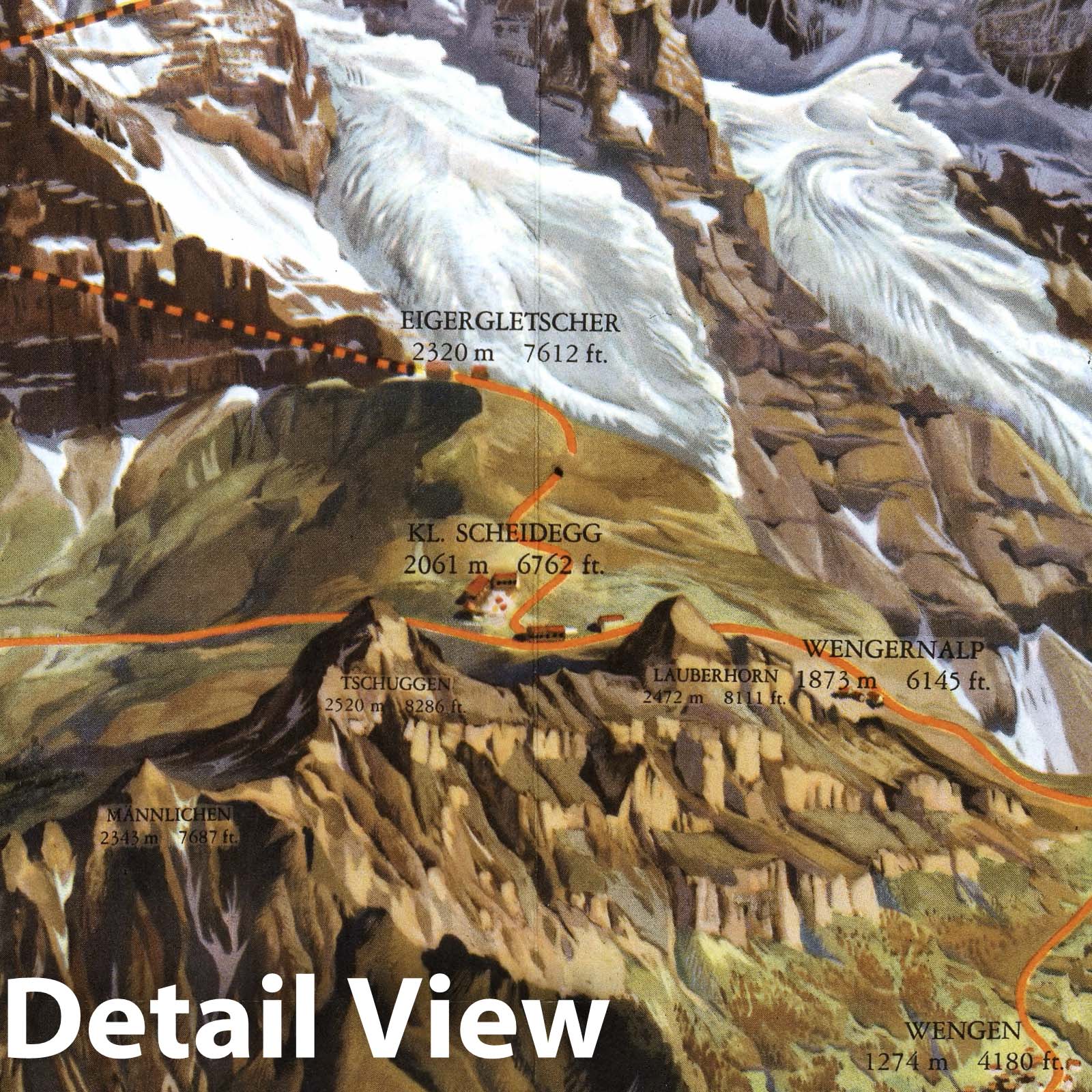 Jungfrau, Interlaken, Bernese Oberland, Switzerland - Pictorial Map, 1940