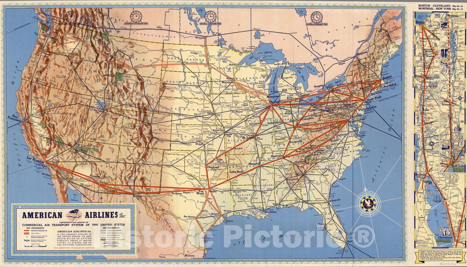 Historic Map : American Airlines Inc. Comprehensive map, 1939 - Vintage Wall Art