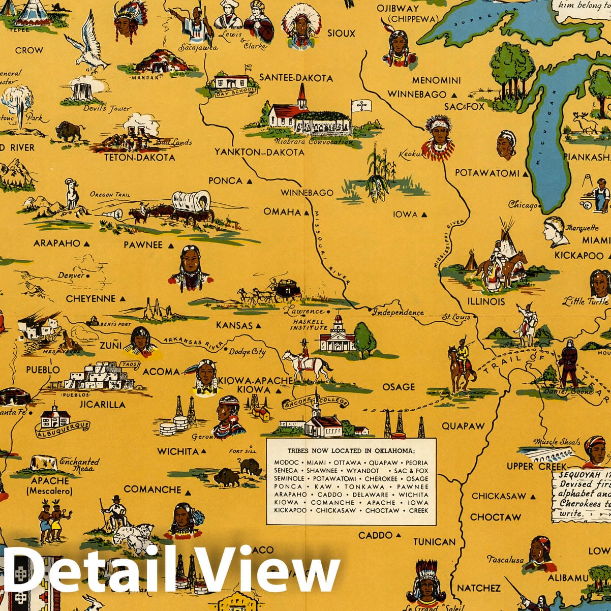 United States Indians - Pictorial Map, 1944 - Historical Map Print