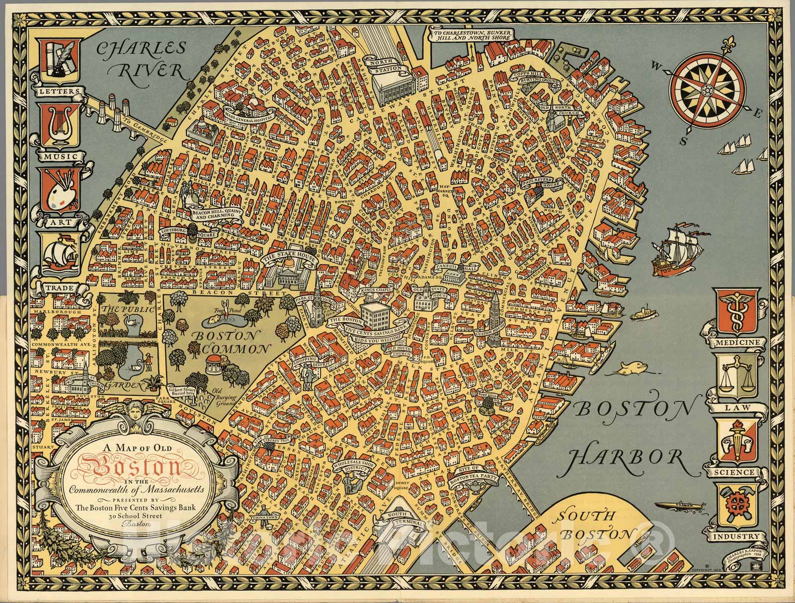 Boston, Massachusetts - Pictorial Map, 1929