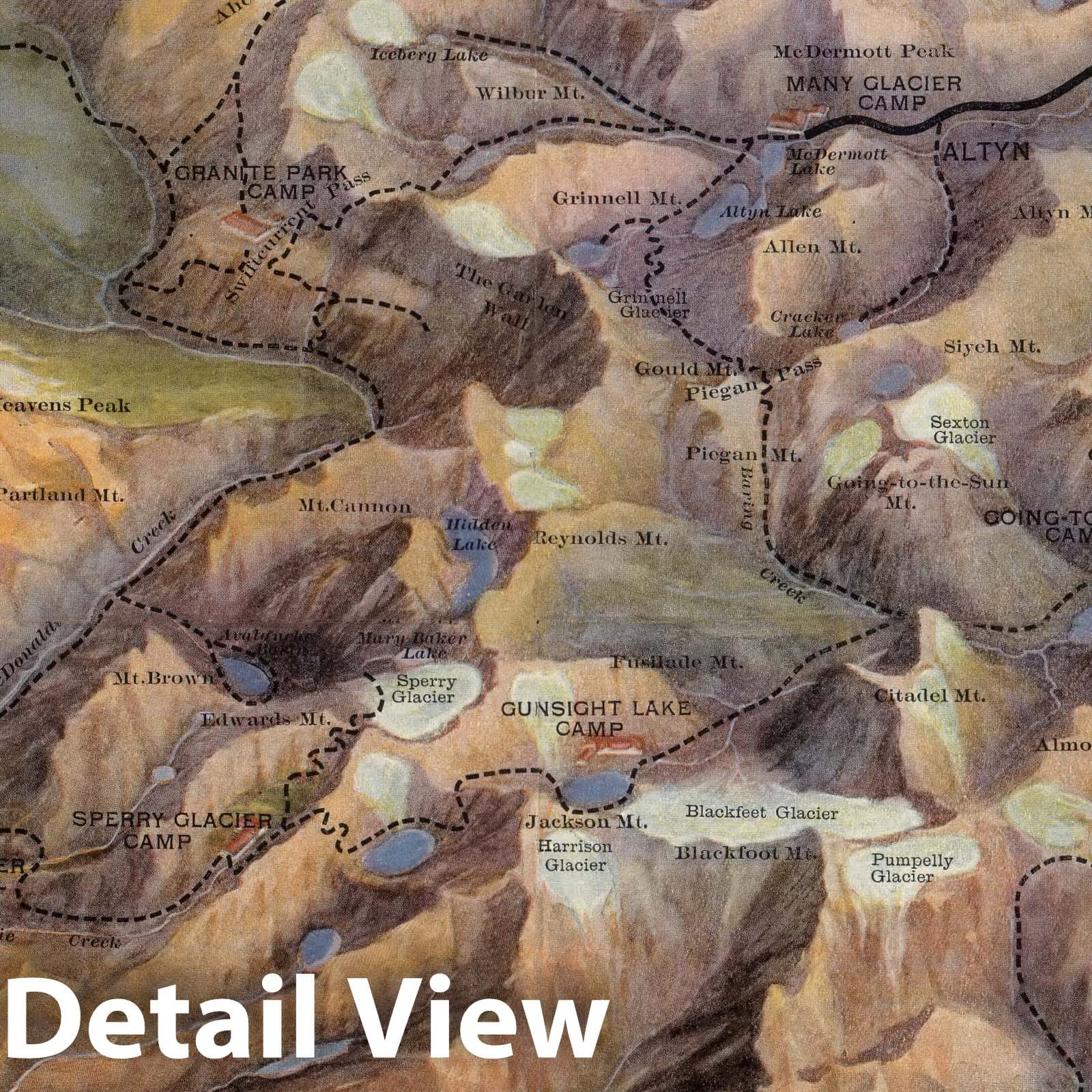 Glacier National Park - Pictorial Map, 1914 - Historic Print
