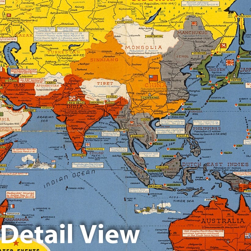 World - Pictorial Map, 1944 - Historical War Map Print