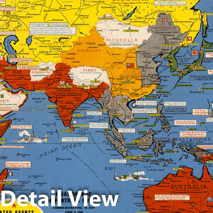World War II: Europe - Pictorial Map, 1944 - Historical Map Print