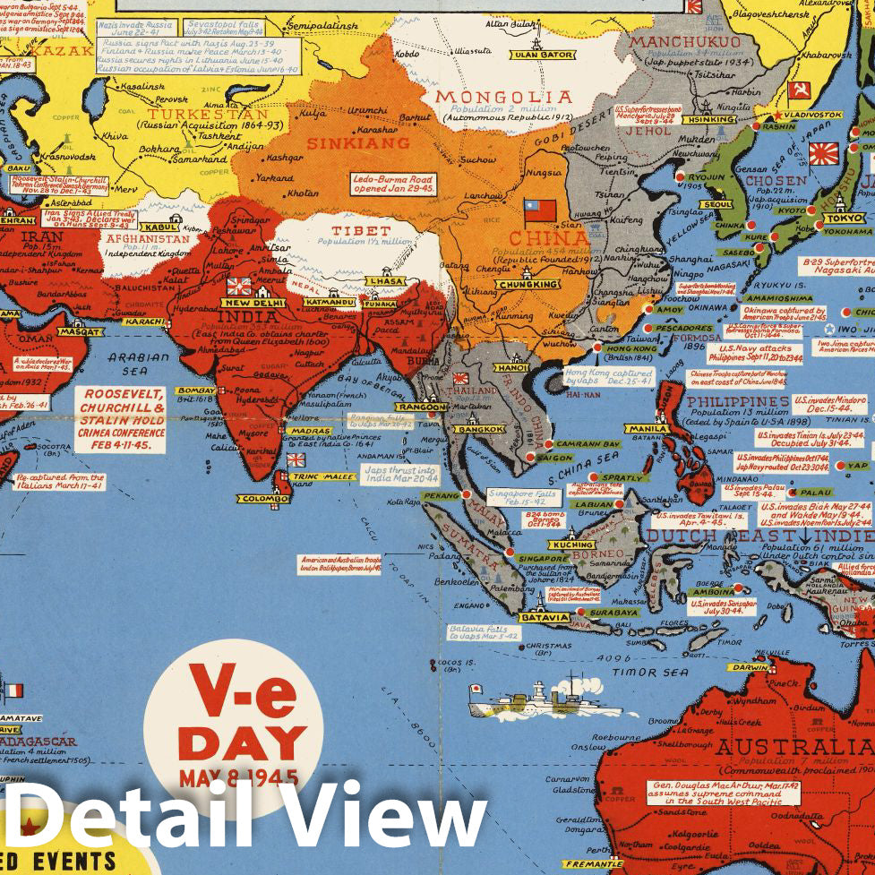 World War II: Europe - Pictorial Map, 1945 - Historical Map Print