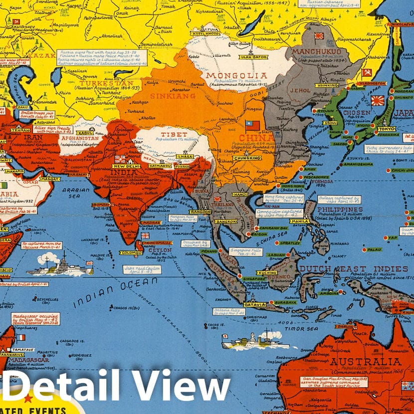World War II: Dated Events - Pictorial Map, 1942