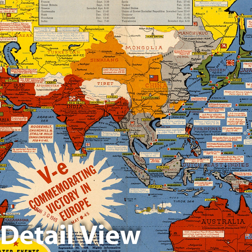 World War II: Europe - Pictorial Map, 1945 - Historical Map Print