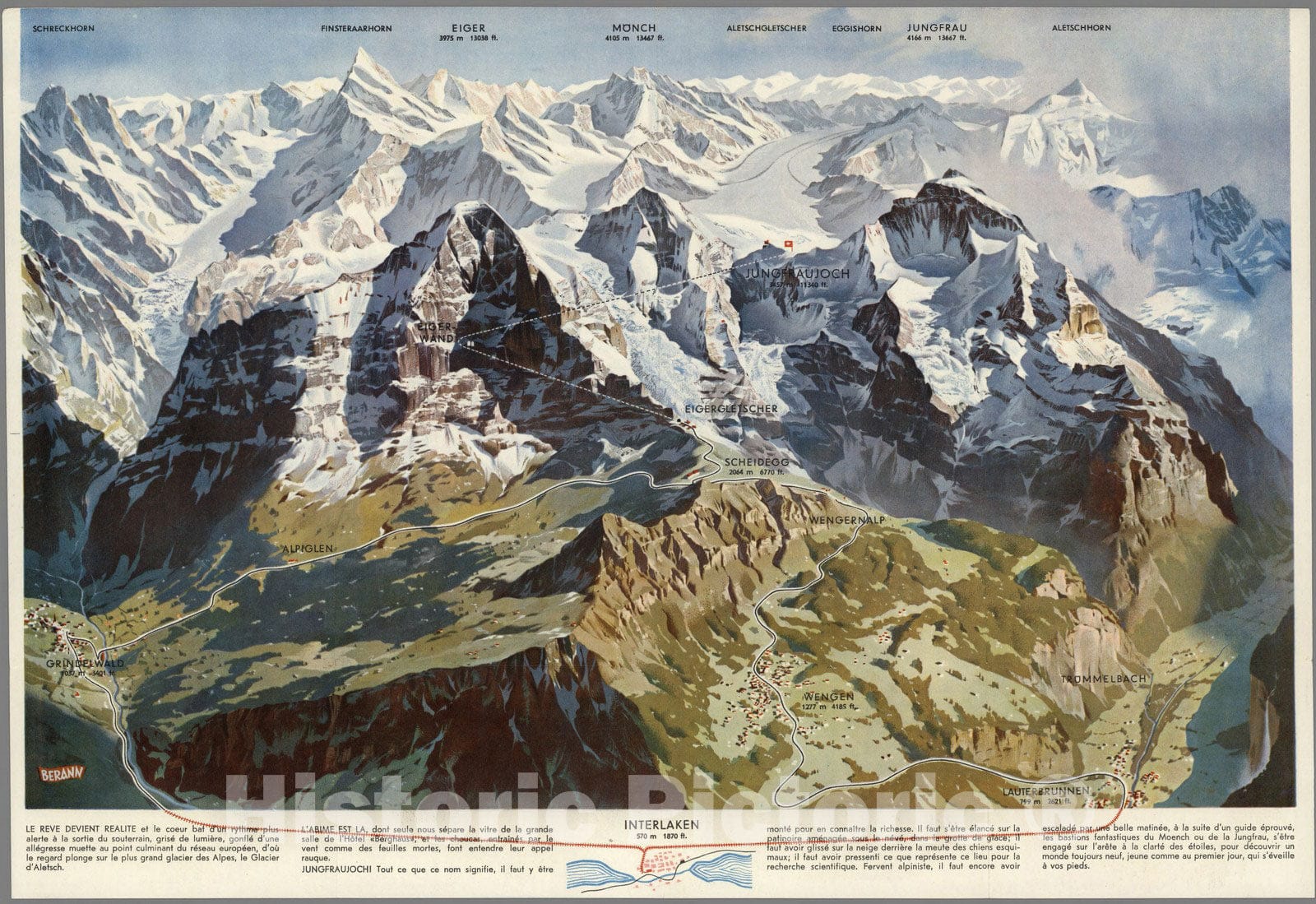 Jungfrau, Switzerland - Pictorial Map, 1937