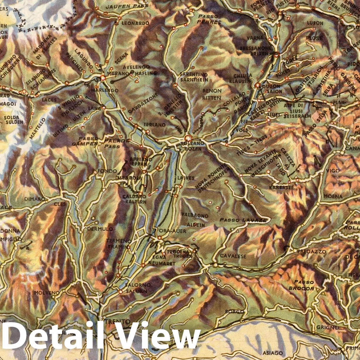 Bolzano (Bozen), Dolomites - Pictorial Map, 1951