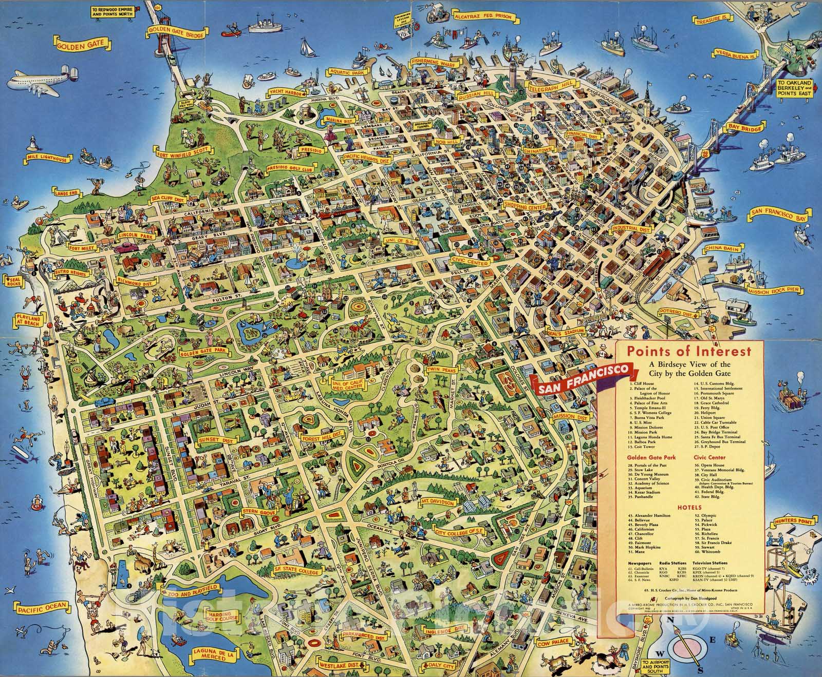 San Francisco - Pictorial Map, 1952 - Historical Map Print
