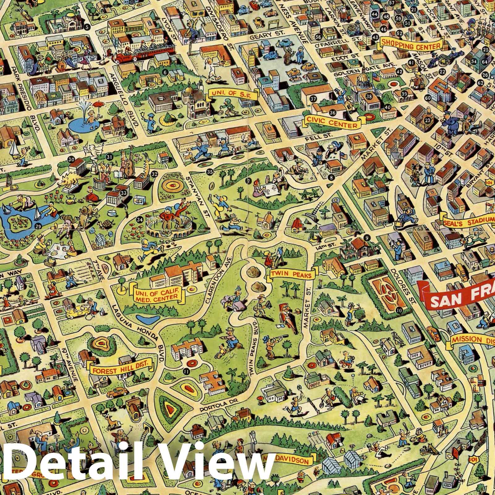 San Francisco - Pictorial Map, 1952 - Historical Map Print