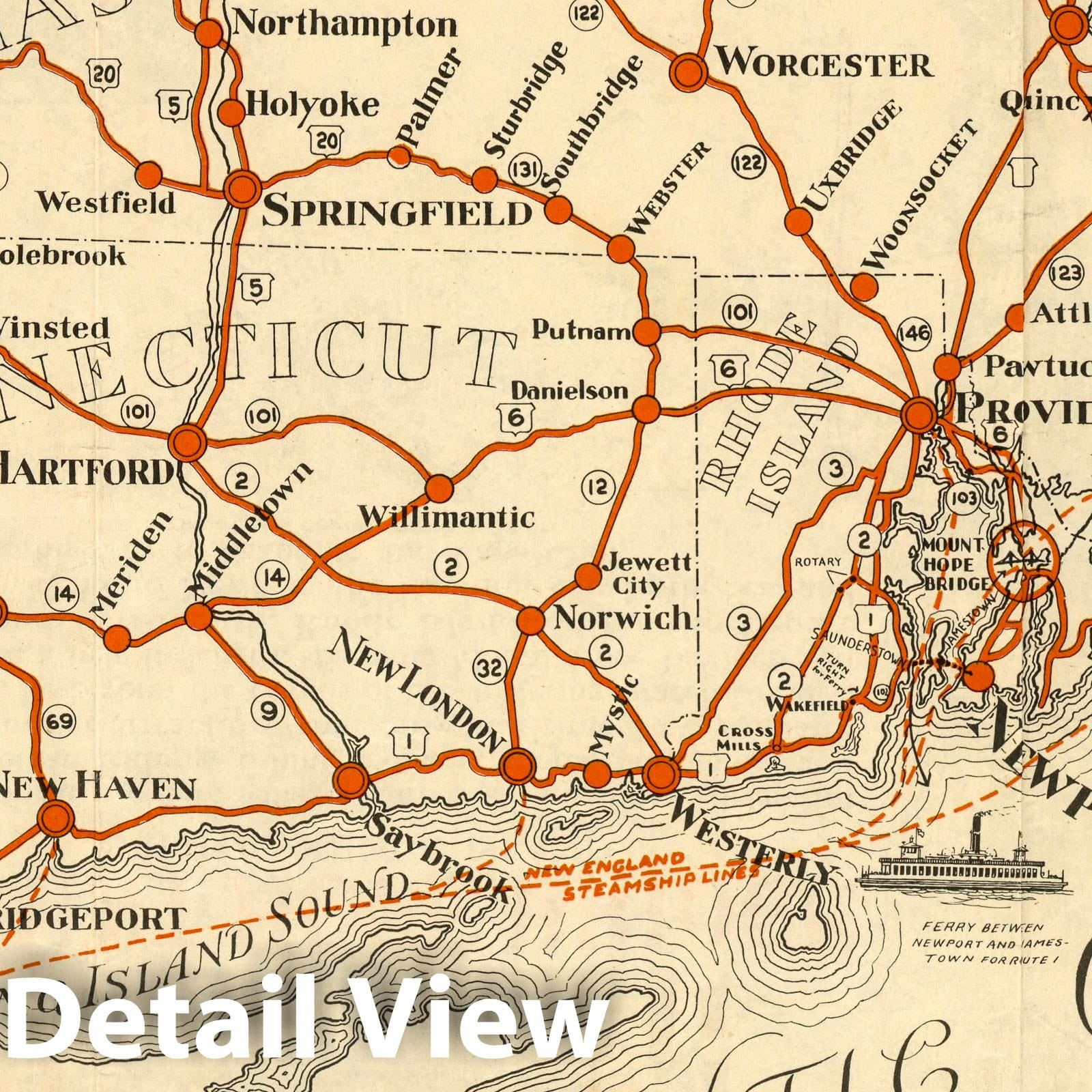 New England - Pictorial Map, 1933 - Historical Map Print