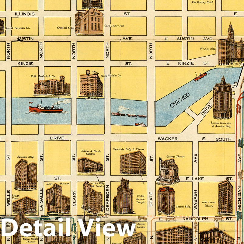 Chicago, Illinois - Pictorial Map, 1940 - Historical Map Print
