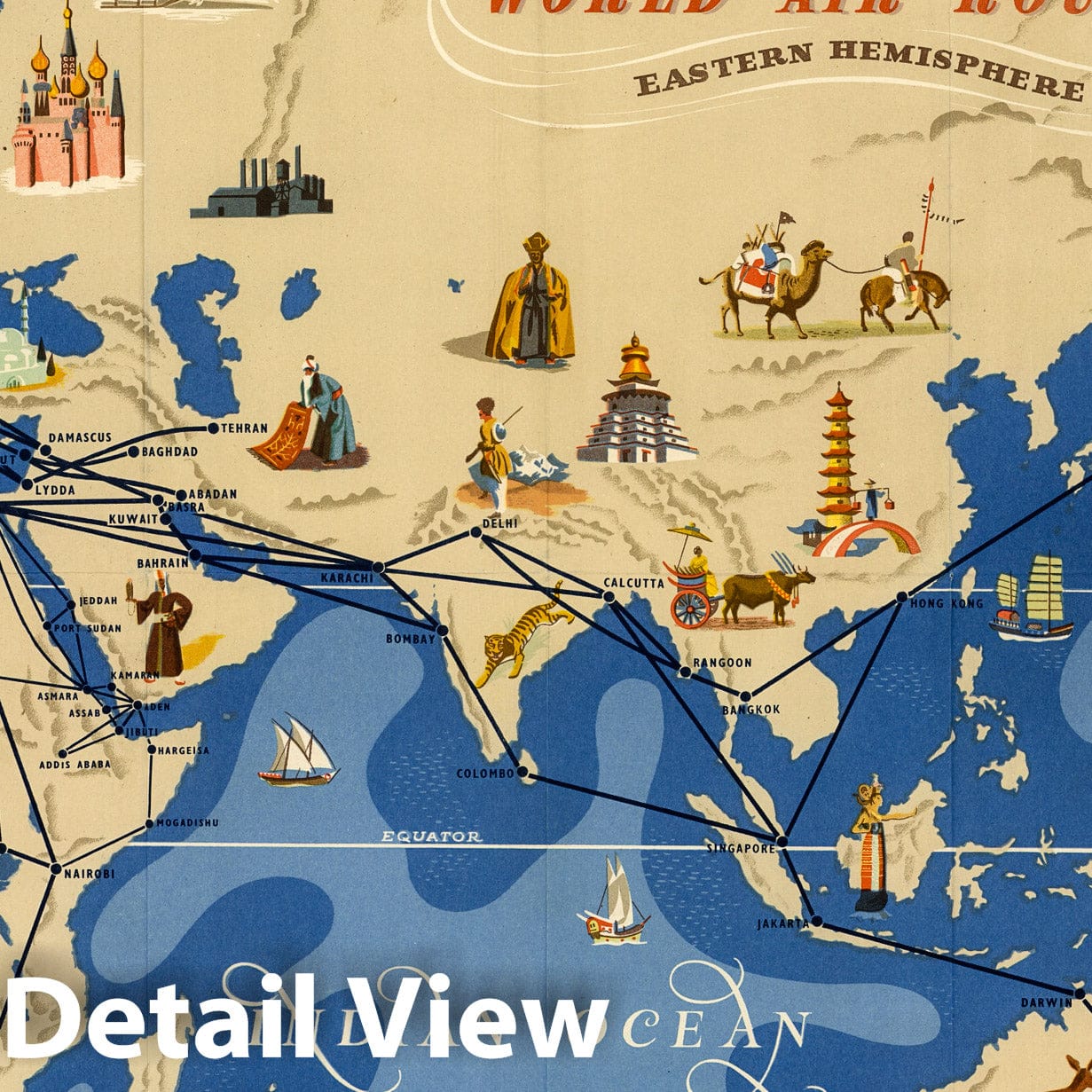 BOAC - World Airline Routes (Eastern Hemisphere), 1951 - Historical Map Print