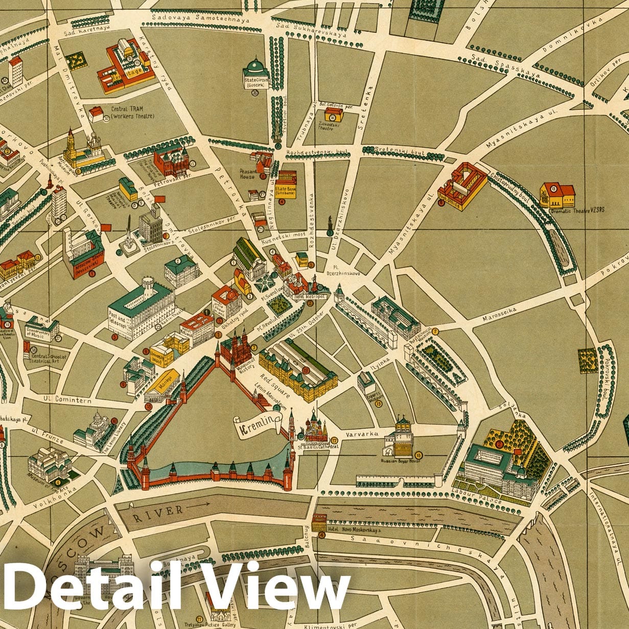 Moscow, Russia - Pictorial Map, 1938 - Historical Map Print