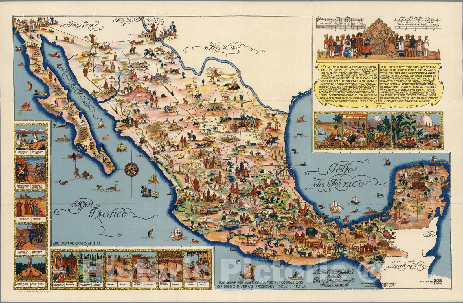 Mexico - Pictorial Map, 1931 - Historical Map Print