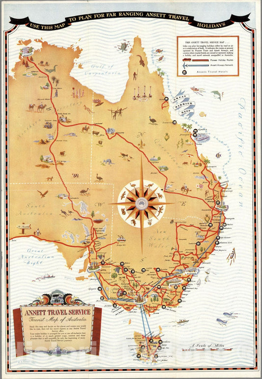 Historic Map : Tourist Map of Australia, 1948 - Vintage Wall Art
