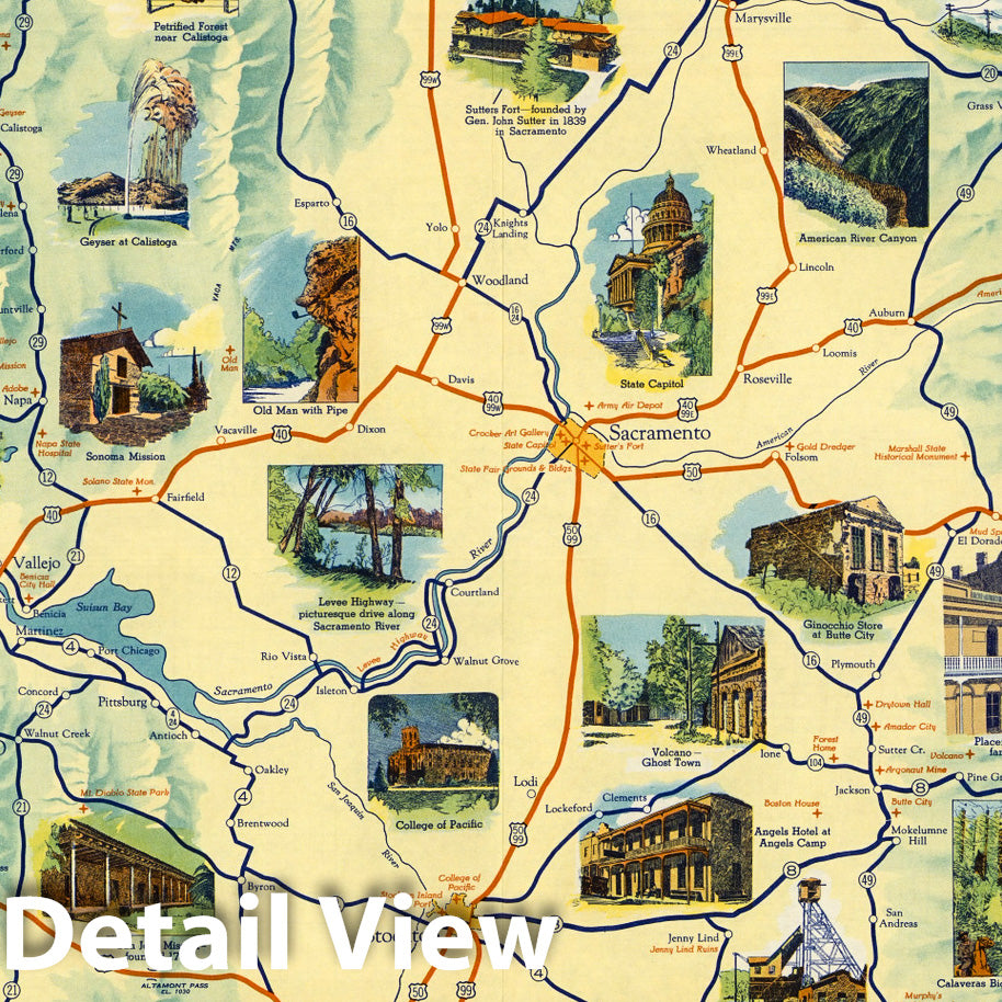 Central California - Pictorial Map, 1939 - Historical Map Print
