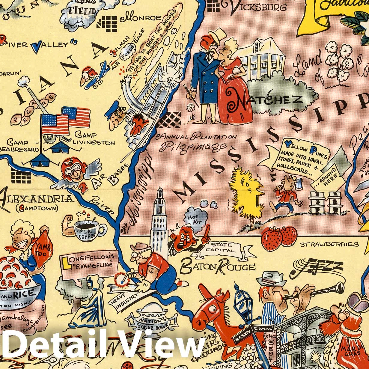 Louisiana and South Mississippi - Pictorial Map, 1951