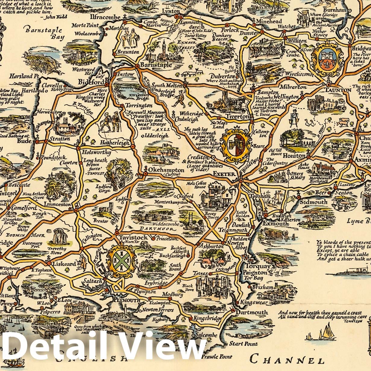West Country, Southwest England - Pictorial Map, 1932