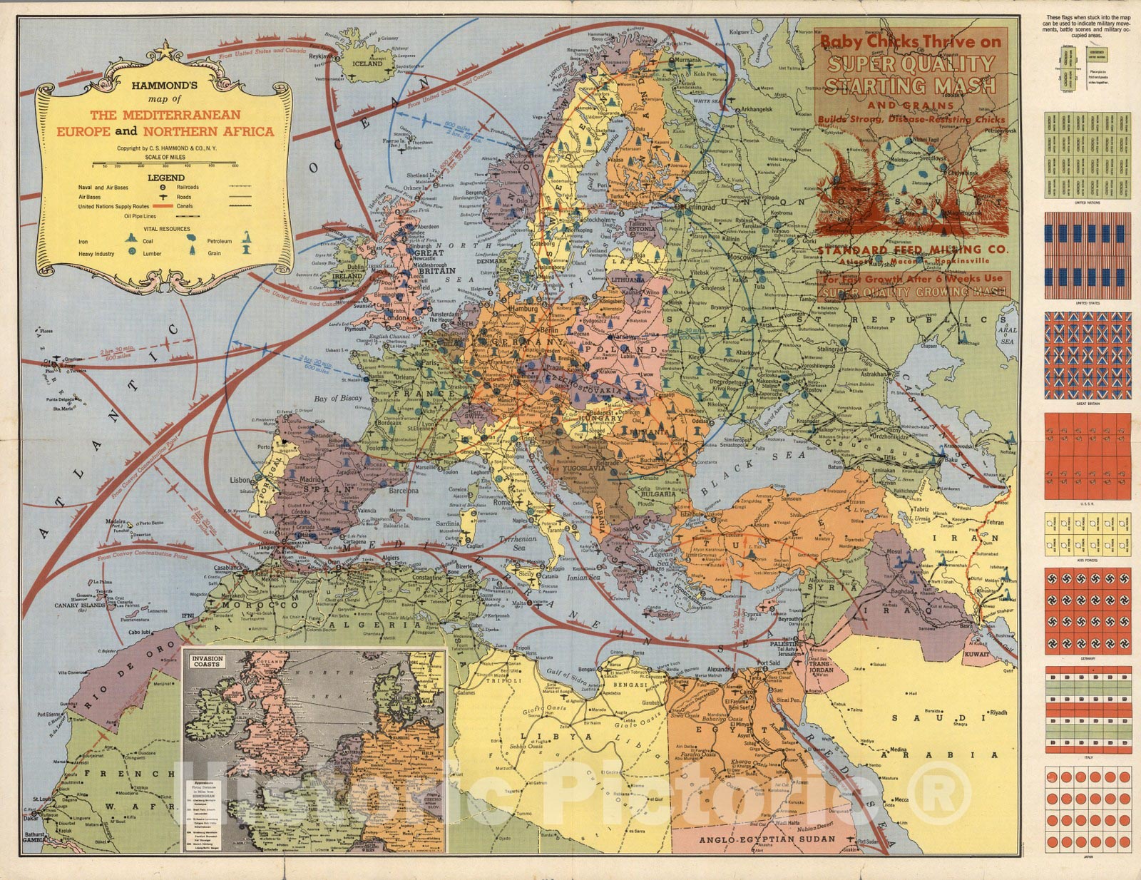 World War II: Mediterranean, Europe, and Northern Africa - Pictorial Map, 1943