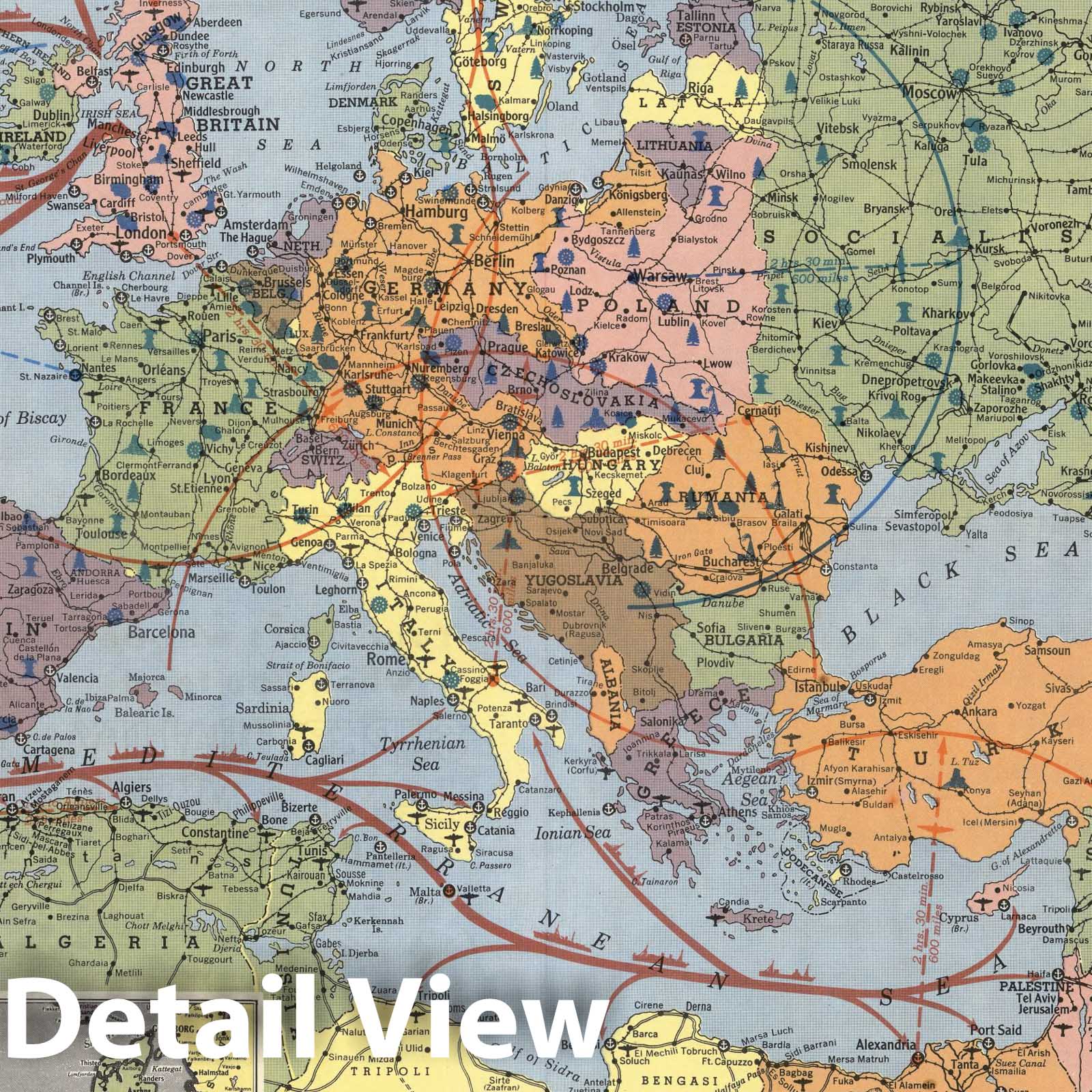 World War II: Mediterranean, Europe, and Northern Africa - Pictorial Map, 1943