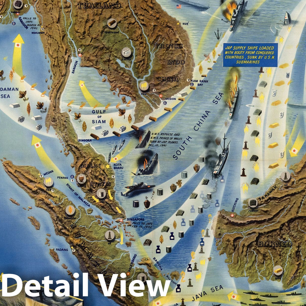 World War II: South China Sea - Pictorial Map, 1944