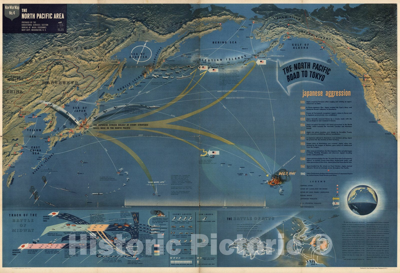 World War II: North Pacific Theater - Pictorial Map, 1944